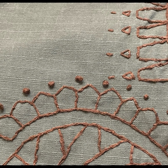 OOAK Army Green Capris With Polynesian Motif Embroidery & Paint Splatters - Picture 13 of 16